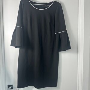 Glamour Black Dress with White Trim and Bell Sleeves